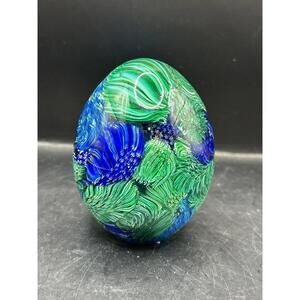 Murano Latticino Millefiori Egg Shaped Glass Paperweight 6.5cm